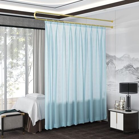 This Room Divider Semi Sheer Curtains, Light-transmitting Privacy Curtain, U-Shaped Long Support Rod, Beauty Salon Partition Curtain, for Beauty Salons, Clinic, Shared Bedroom (Color : Brown in Saudi Arabia