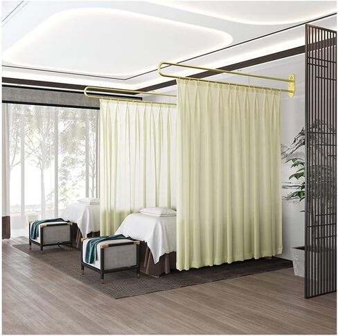 This Room Divider Semi Sheer Curtains, Light-transmitting Privacy Curtain, U-Shaped Long Support Rod, Beauty Salon Partition Curtain, for Beauty Salons, Clinic, Shared Bedroom (Color : Brown in Saudi Arabia