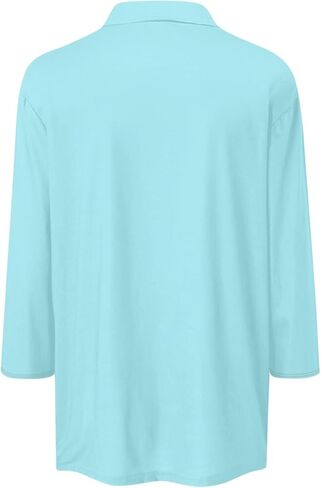 Womens Tops Casual 3/4 Sleeve Shirts V Neck Polo Cute Tops Loose Collared Blouse Three Quarter Sleeve Soft Basic Tees in Saudi Arabia