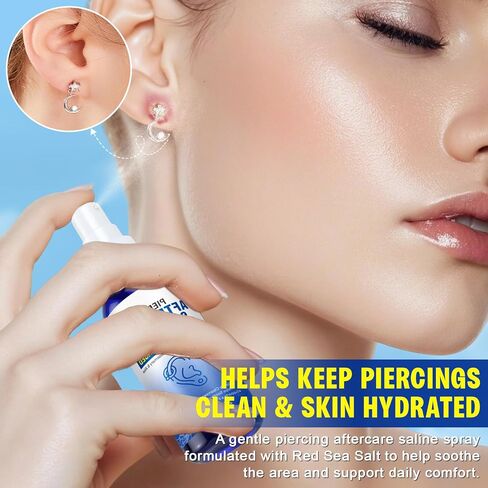 Piercing Aftercare Spray - Saline Solution for Ear, Nose, Belly Button, Cartilage Piercings - Ear Piercing Cleaner Spray with Sea Salt, Aloe Vera & Rosemary, Gentle and Non-Irritating, 2 Fl Oz in Saudi Arabia