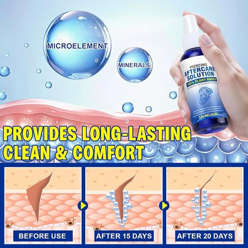 Piercing Aftercare Spray - Saline Solution for Ear, Nose, Belly Button, Cartilage Piercings - Ear Piercing Cleaner Spray with Sea Salt, Aloe Vera & Rosemary, Gentle and Non-Irritating, 2 Fl Oz in Saudi Arabia