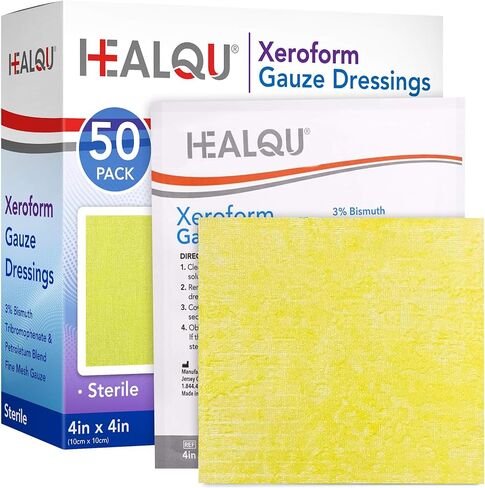 HEALQU Medical Xeroform Petrolatum Dressing 4x4 50-Count - Non-Adherent Gauze Pad for Low Exudating Wounds - Fine Mesh Gauze Patch Sterile for Wound Care Lacerations, Burns & Skin Grafts in Saudi Arabia