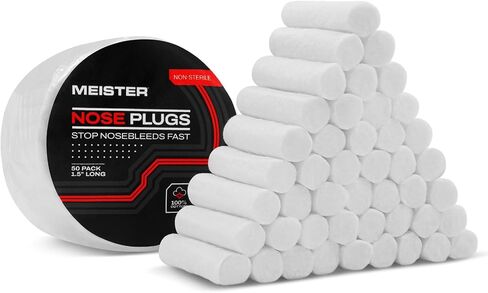 Meister Highly Absorbent Nose Plugs - 1.5" White Cotton Nasal Tampons for Nosebleeds - 100 Pack in Saudi Arabia