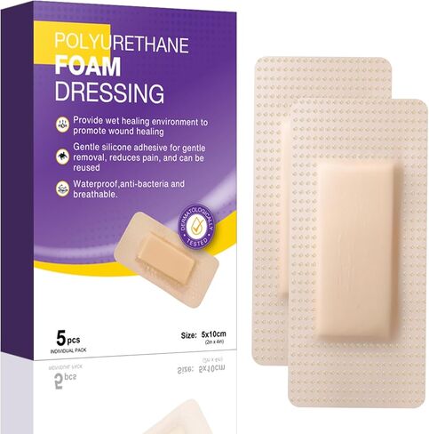 Silicone Foam Dressing 2x4 Gentle Border Waterproof Silicone Bandages Self Adhesive Pressure Sore Pads 5Pcs in Kuwait