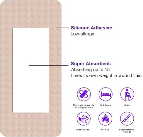 Silicone Foam Dressing 2x4 Gentle Border Waterproof Silicone Bandages Self Adhesive Pressure Sore Pads 5Pcs in Kuwait