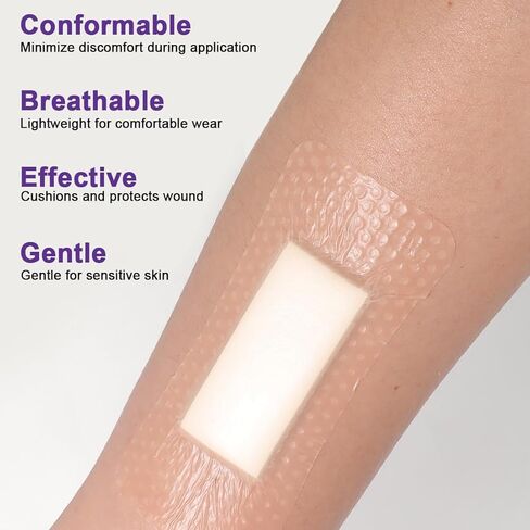 Silicone Foam Dressing 2x4 Gentle Border Waterproof Silicone Bandages Self Adhesive Pressure Sore Pads 5Pcs in Kuwait