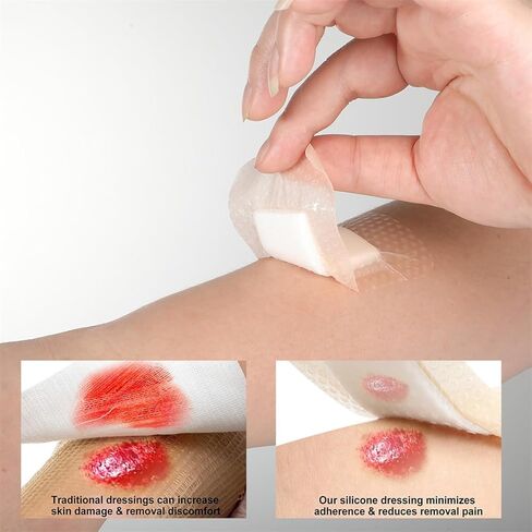 Silicone Foam Dressing 2x4 Gentle Border Waterproof Silicone Bandages Self Adhesive Pressure Sore Pads 5Pcs in Kuwait