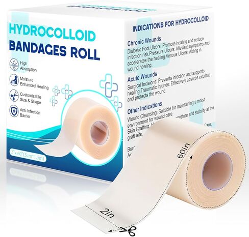 لفة غرواني مائي مقاس 2 بوصة × 5 أقدام، ضمادات للعناية بالجروح مقاومة للماء، ضمادات نفطة للأقدام، بقع حب الشباب، رقع غرواني مائي مرنة وخالية من اللاتكس in Kuwait