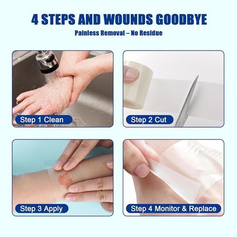 لفة غرواني مائي مقاس 2 بوصة × 5 أقدام، ضمادات للعناية بالجروح مقاومة للماء، ضمادات نفطة للأقدام، بقع حب الشباب، رقع غرواني مائي مرنة وخالية من اللاتكس in Kuwait