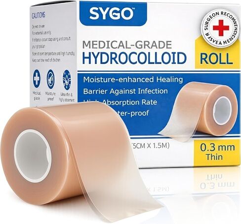 لفة غرواني مائي من الدرجة الطبية للعناية بالجروح | ضمادة مقطوعة حسب الحجم للحروق والبثور | بقع بثرة لحب الشباب | ضمادة ذاتية اللصق مقاومة للماء فائقة الامتصاص (2 بوصة × 5 قدم) in Kuwait