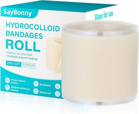 Hydrocolloid Bandages Roll 2" × 16FT – Hydrocolloid Roll for Wound Care, Hydrocolloid Patch Large, Hydrocolloid Gel Bandages Hydrocolloid Dressing with Self-Adhesive, Waterproof DIY Size & Shape in Saudi Arabia