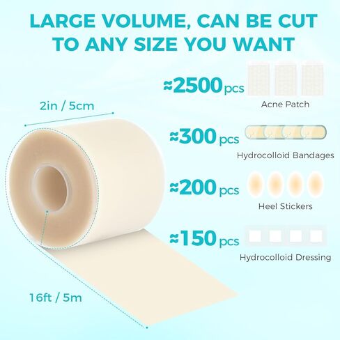 Hydrocolloid Bandages Roll 2" × 16FT – Hydrocolloid Roll for Wound Care, Hydrocolloid Patch Large, Hydrocolloid Gel Bandages Hydrocolloid Dressing with Self-Adhesive, Waterproof DIY Size & Shape in Saudi Arabia