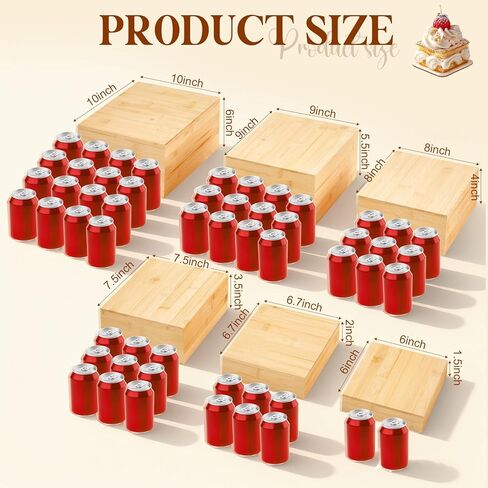 6 Pcs Bamboo Buffet Risers, 10" 9" 8" 7.5" 6.7" 6", Large Food Risers for Buffet Table, Cake Cupcake Display Stand Cube Box for Wedding Party Catering Dessert Jewelry Collectibles Home Decor in Saudi Arabia