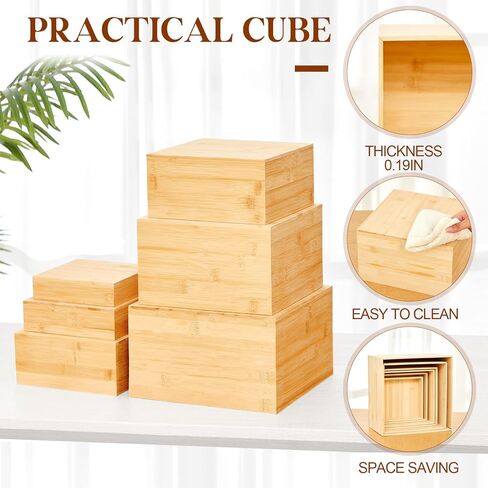 6 Pcs Bamboo Buffet Risers, 10" 9" 8" 7.5" 6.7" 6", Large Food Risers for Buffet Table, Cake Cupcake Display Stand Cube Box for Wedding Party Catering Dessert Jewelry Collectibles Home Decor in Saudi Arabia
