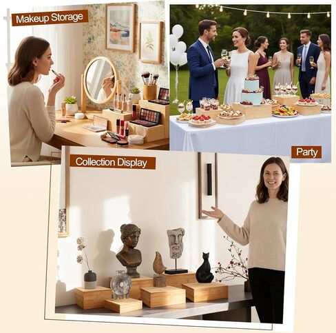 6 Pcs Bamboo Buffet Risers, 10" 9" 8" 7.5" 6.7" 6", Large Food Risers for Buffet Table, Cake Cupcake Display Stand Cube Box for Wedding Party Catering Dessert Jewelry Collectibles Home Decor in Saudi Arabia