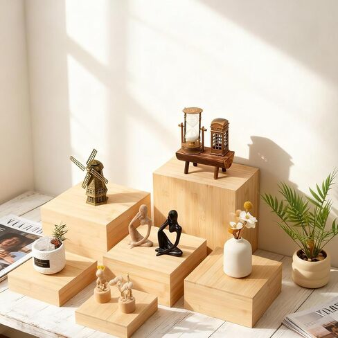 6 Pcs Bamboo Buffet Risers, 10" 9" 8" 7.5" 6.7" 6", Large Food Risers for Buffet Table, Cake Cupcake Display Stand Cube Box for Wedding Party Catering Dessert Jewelry Collectibles Home Decor in Saudi Arabia