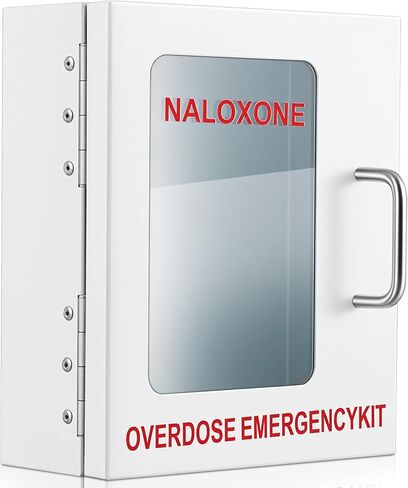 Zonon 1 Pcs Naloxone Overdose Emergency Kit Cabinet with Handle 7.5" L x 3.5" W x 9" H Magnetic Closing First Aid Cabinet Wall Mount Metal Medical Box for Public Space Storage Solution, White in Saudi Arabia