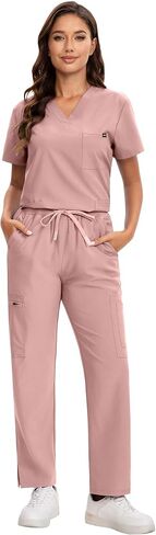 Scrub for Women - 4-Way Stretch V-neck Top & Stretch Straight-Leg Medical Uniforms with Functional Pockets in Saudi Arabia