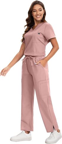 Scrub for Women - 4-Way Stretch V-neck Top & Stretch Straight-Leg Medical Uniforms with Functional Pockets in Saudi Arabia