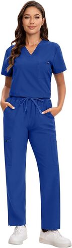 Scrub for Women - 4-Way Stretch V-neck Top & Stretch Straight-Leg Medical Uniforms with Functional Pockets in Saudi Arabia