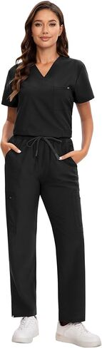 Scrub for Women - 4-Way Stretch V-neck Top & Stretch Straight-Leg Medical Uniforms with Functional Pockets in Saudi Arabia