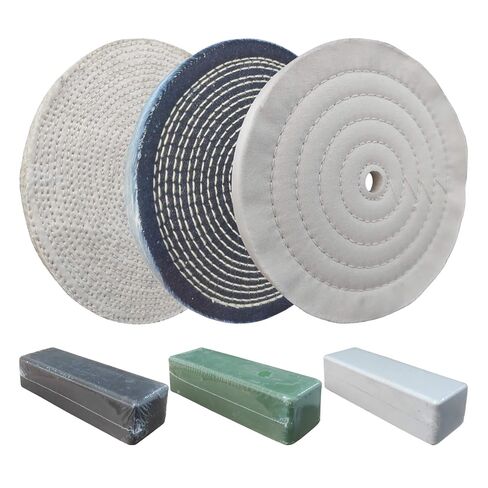 6PC 8 Inch Stainless Steel Polishing Buffing Wheel Kit for Bench Grinder,kit with Each 1PC 5/8 Inch Arbor Hole Sisal/Denim/Cotton Wheel and Each 1PC 100g Bar Black/Green/White Polishing Compound in Saudi Arabia