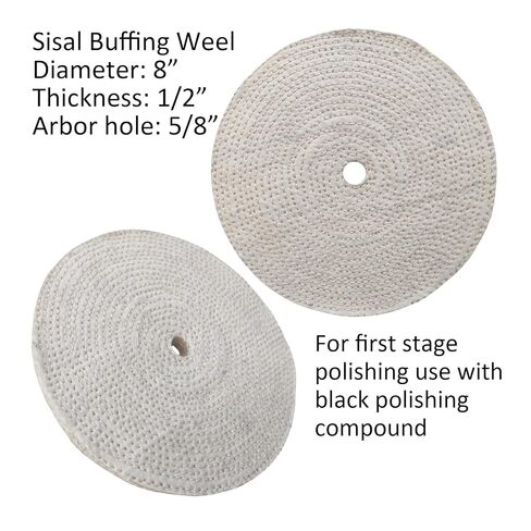 6PC 8 Inch Stainless Steel Polishing Buffing Wheel Kit for Bench Grinder,kit with Each 1PC 5/8 Inch Arbor Hole Sisal/Denim/Cotton Wheel and Each 1PC 100g Bar Black/Green/White Polishing Compound in Saudi Arabia