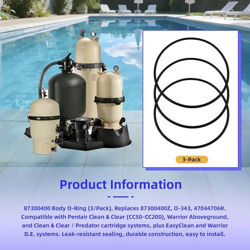 87300400 Body O-Ring لمرشحات خرطوشة Pentair Clean & Clear نماذج CC50 CC75 CC100 CC150 CC200 استبدال 87300400Z O-343 47044706R (3 عبوات) in Kuwait