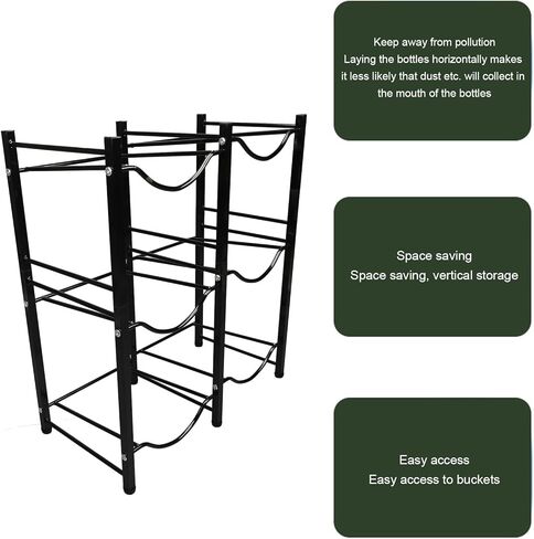 AYNEFY Water Bottle Holder Organizer, 3 Tier 2 Row Water Bucket Storage Rack for Kitchen Living Room Office, Carbon Steel Black Material in Saudi Arabia