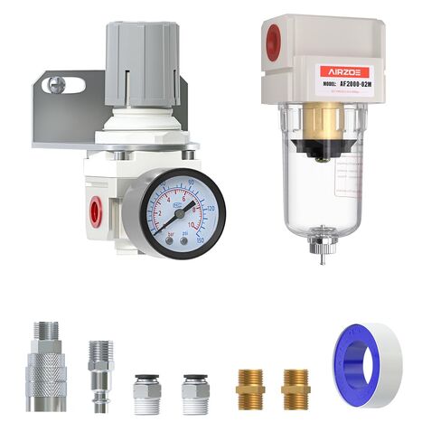 AIRZOE 1/4" NPT Air Dryer for Compressor and Air Pressure Regulator Combination-5 Micron Brass Element,0-150 PSI Brass Gauge,AF2000-02,AR2000-02 in Saudi Arabia