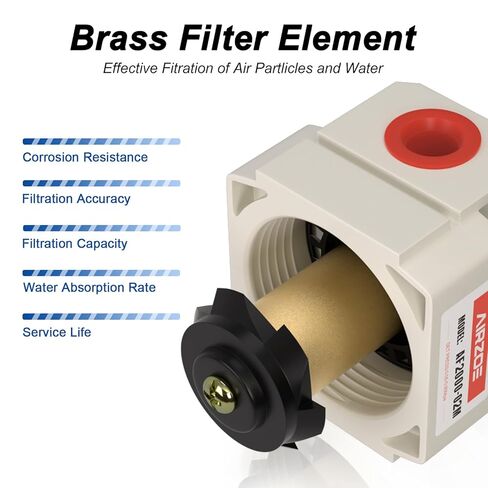 AIRZOE 1/4" NPT Air Dryer for Compressor and Air Pressure Regulator Combination-5 Micron Brass Element,0-150 PSI Brass Gauge,AF2000-02,AR2000-02 in Saudi Arabia