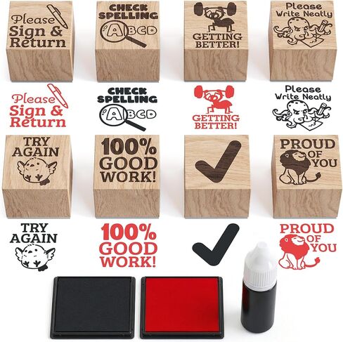 Teacher Stamps for Classroom Grading – Grading Stamp Set with Ink Pads – Fun, Clear, Durable Feedback Stamps for Teachers – School Supplies for Elementary & ESL – 16 Piece Set in Saudi Arabia