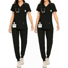 2 Pack Scrubs for Women Set - Stretch V-Neck Scrub Top & Jogger Pant with 8 Pockets (Previously COZYFIT) in Saudi Arabia