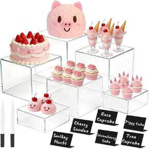 6 Pcs Clear Acrylic Buffet Risers and Stands, Acrylic Food Risers for Buffet Table Display Stand, Party Collectibles Dessert Jewelry Catering with Mini Table Sign (8" 7" 6" 5" 4" 4") in Kuwait