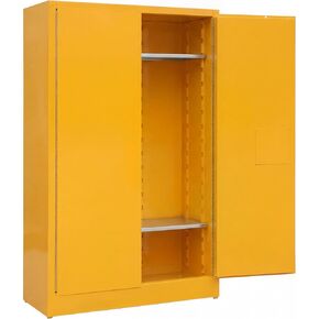 GarveeTech 45 Gallon Flammable Cabinet, 43" x 18" x 65" Galvanized Steel Safety Cabinet Fireproof Chemical Storage Cabinet with Double-Wall Steel, Lockable Manual-Close Doors for Lab Garage - Yellow in Kuwait