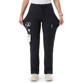Women's Yoga Scrub Pants Wide Leg Stretch High Waisted Straight Uniform 5 Pockets Anti-Wrinkle Cargo Workwear in Saudi Arabia