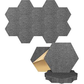 Acoustic Panels 12 Pack Self Adhesive Soundproof Wall Panels,12"X10.24"X0.4" High Density Sound Absorbing Panels, Hexagon Acoustic Tiles for Recording Studio Home Theater Office Room - Silver Gray in Saudi Arabia