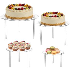 مجموعة حامل كعك أكريليك على شكل زهرة مكونة من 4 قطع، حوامل كعك للحفلات، رافعات عرض الحلوى مع حافة مموجة، تتضمن 6 بوصات 7.36 بوصة 9 بوصة 10.6 بوصات للحفلات وحفلات الزفاف in Kuwait