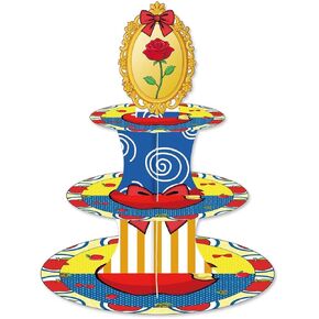Cartoon Fairytale Birthday Cake Stand Three-Tier Cupcake Tower Princess Birthday Party Decorations Red Apple Bow and Rose Backdrop Children's Birthday Party Photo Props in Saudi Arabia