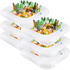 6 Pcs Inflatable Ice Serving Buffet Bar Inflatable Drink Cooler Float Ice Serving Tray for Picnic Camping Graduation Ceremony Summer Pool Party, 24 Inch x 24 Inch (Color Set 1(White)) in Saudi Arabia