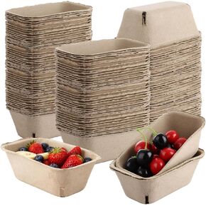 MIVIDE 100 Pack Natural Pulp Fiber Large Berry Basket, Strawberry Baskets Molded Berry Basket Farmers Market Produce Baskets Container for Blueberry Raspberry Vegetable, Grocery Stores in Saudi Arabia