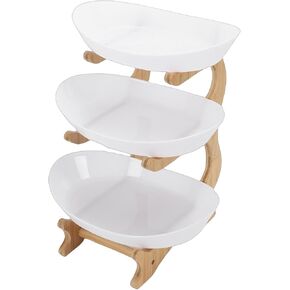 Wooden Fruit Stand, 3 Tier Rustic Fruit Basket Holder with Large Capacity, Multi Layer Serving Tray, Sturdy Wood Base Snack Rack for Home Kitchen Party Table (White) in Kuwait