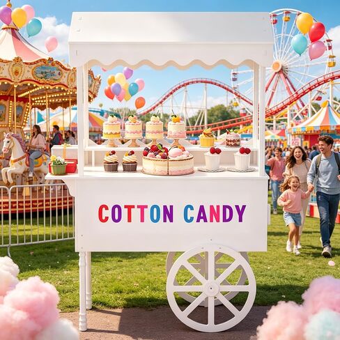 Candy Cart Display Stand for Parties, Cake Stand with Bottom Storage Cabinet & DIY Color Letter Stickers - Vintage Dessert Decoration Cart for Weddings, Birthdays, Baby Shower, Street Food & Events in Saudi Arabia