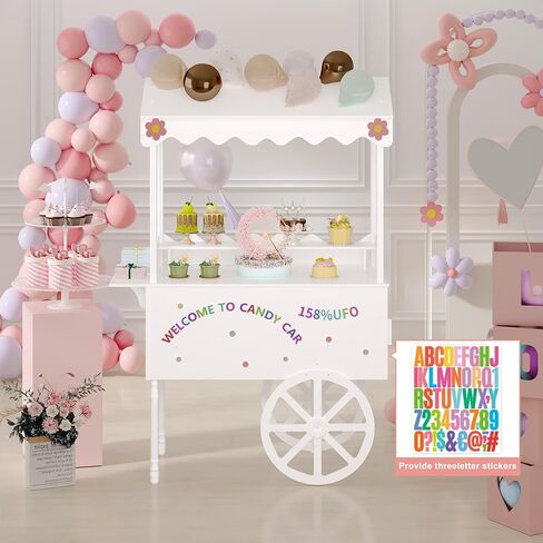 Candy Cart Display Stand for Parties, Cake Stand with Bottom Storage Cabinet & DIY Color Letter Stickers - Vintage Dessert Decoration Cart for Weddings, Birthdays, Baby Shower, Street Food & Events in Saudi Arabia