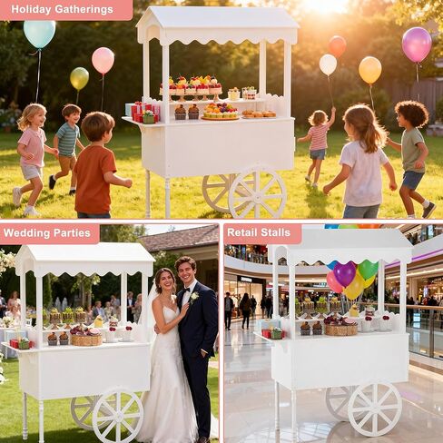Candy Cart Display Stand for Parties, Cake Stand with Bottom Storage Cabinet & DIY Color Letter Stickers - Vintage Dessert Decoration Cart for Weddings, Birthdays, Baby Shower, Street Food & Events in Saudi Arabia