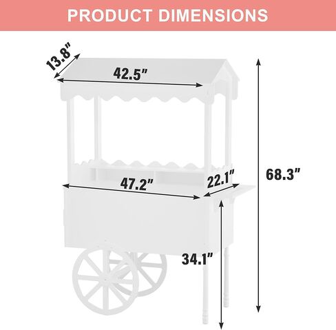Candy Cart Display Stand for Parties, Cake Stand with Bottom Storage Cabinet & DIY Color Letter Stickers - Vintage Dessert Decoration Cart for Weddings, Birthdays, Baby Shower, Street Food & Events in Saudi Arabia