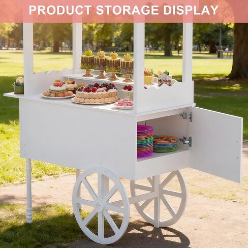 Candy Cart Display Stand for Parties, Cake Stand with Bottom Storage Cabinet & DIY Color Letter Stickers - Vintage Dessert Decoration Cart for Weddings, Birthdays, Baby Shower, Street Food & Events in Saudi Arabia
