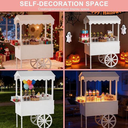 Candy Cart Display Stand for Parties, Cake Stand with Bottom Storage Cabinet & DIY Color Letter Stickers - Vintage Dessert Decoration Cart for Weddings, Birthdays, Baby Shower, Street Food & Events in Saudi Arabia