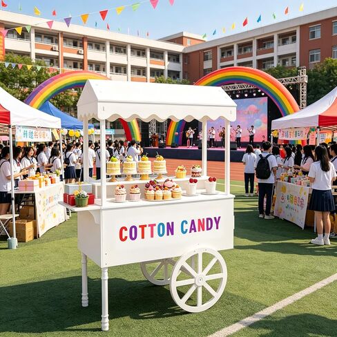 Candy Cart Display Stand for Parties, Cake Stand with Bottom Storage Cabinet & DIY Color Letter Stickers - Vintage Dessert Decoration Cart for Weddings, Birthdays, Baby Shower, Street Food & Events in Saudi Arabia