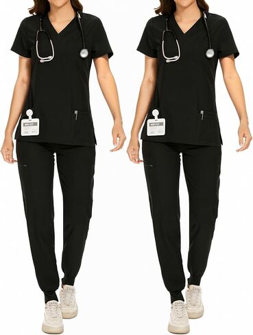 2 Pack Scrubs for Women Set - Stretch V-Neck Scrub Top & Jogger Pant with 8 Pockets (Previously COZYFIT) in Saudi Arabia